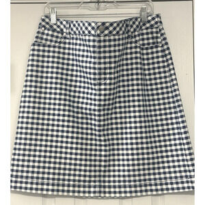 Talbots Women's Blue White Gingham Check Mini Skirt 5 Pocket Design Size 16